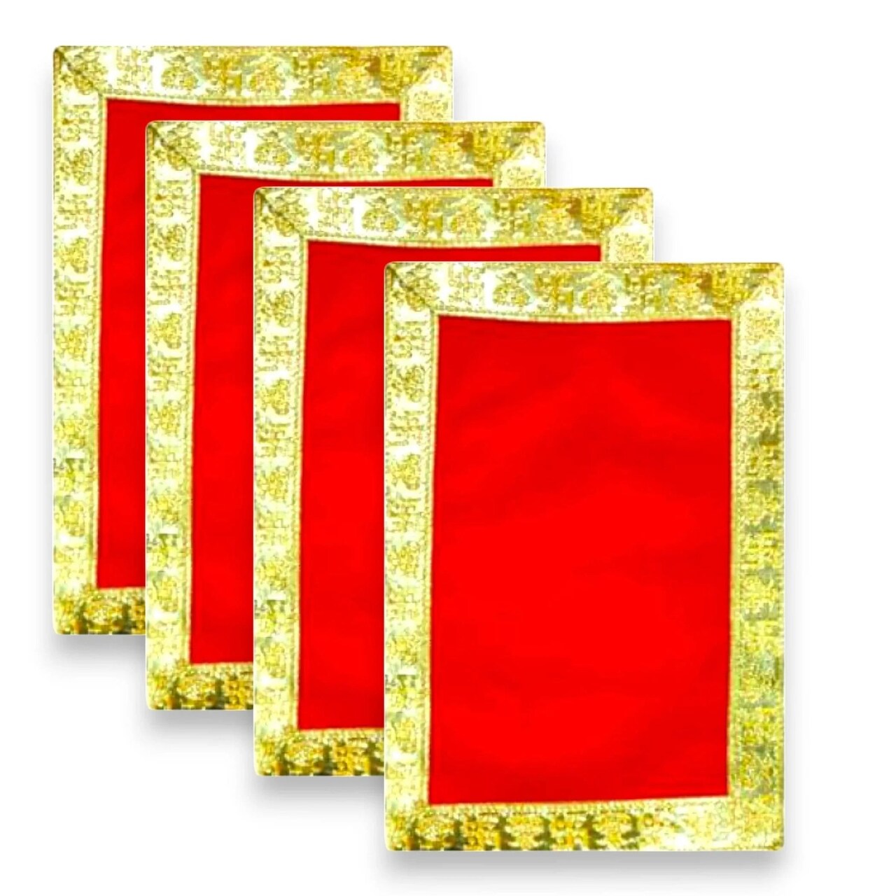 2/4CT Velvet Pooja Mat Aasan Cloth for God Goddess Idol Puja Asan Mandir Temple Home Office Decor Base Chowki Asana Indian Festival Diwali Decoration Item Housewarming Gift